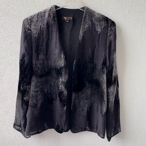 Vintage Tamotsu Black Silk Blend Size 4 Open Front Lightweight Jacket Burnout